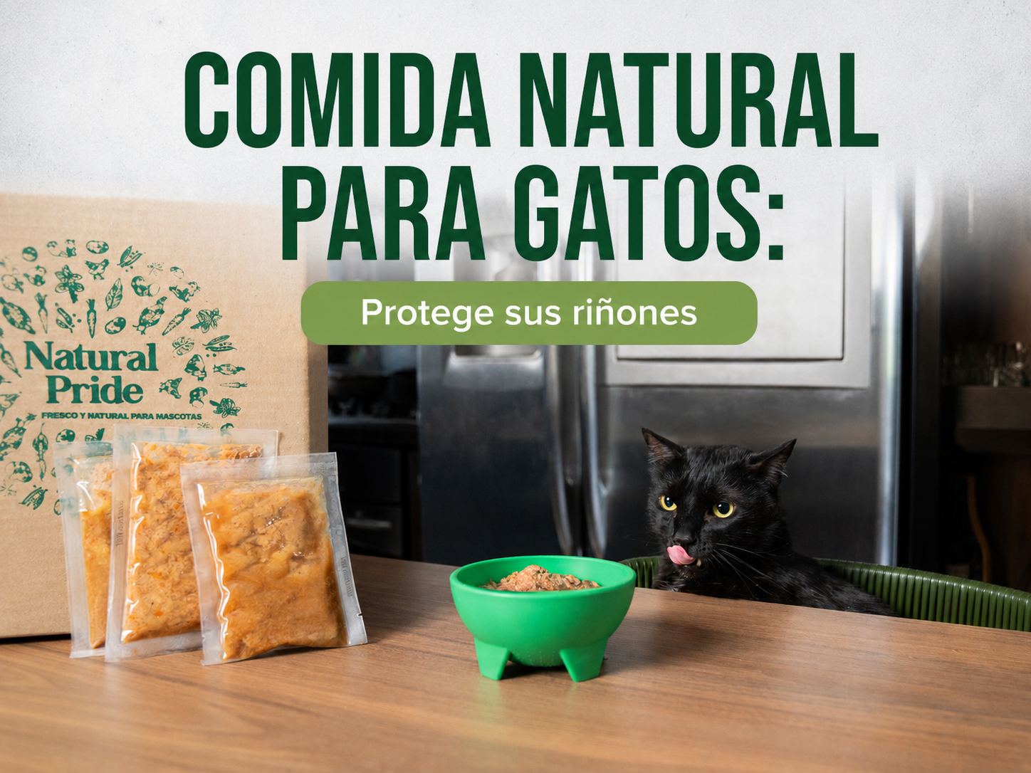Gato bebiendo agua junto a un plato de comida fresh natural